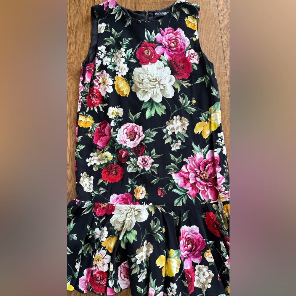 Dolce & Gabbana Black Dress with Pink and Red Floral Print
